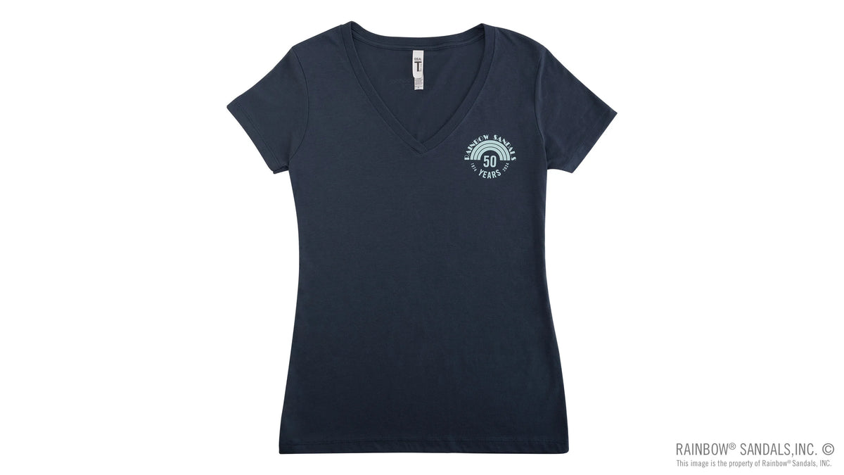 Ladie's V-Neck T-Shirt Anniversary 50 Year - Indigo Blue
