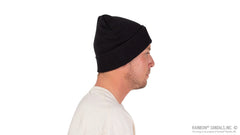 Basic Cuff Beanie with Long Ride Patch 100% Acrylic - Black