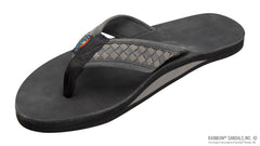 Bentley - Black Luxury Leather Single Layer 10c Grey Woven Strap