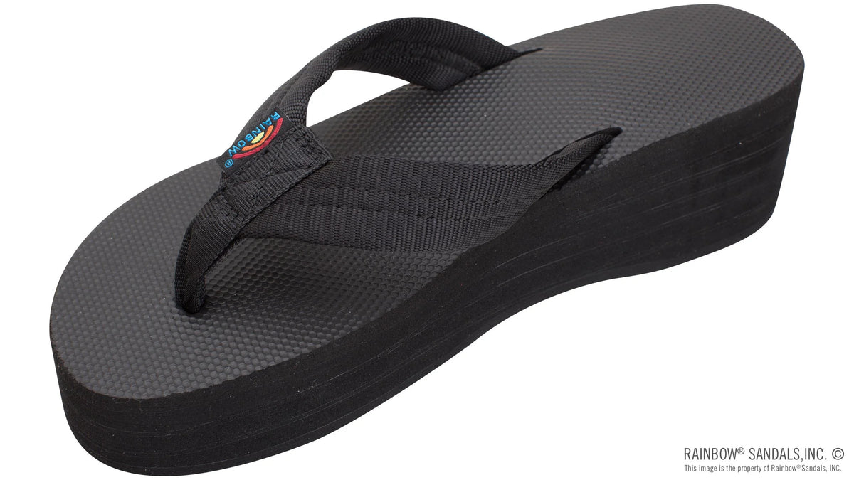 6 Layer Rubber Solid Black Wedge 1" EVA Filled Nylon Strap  