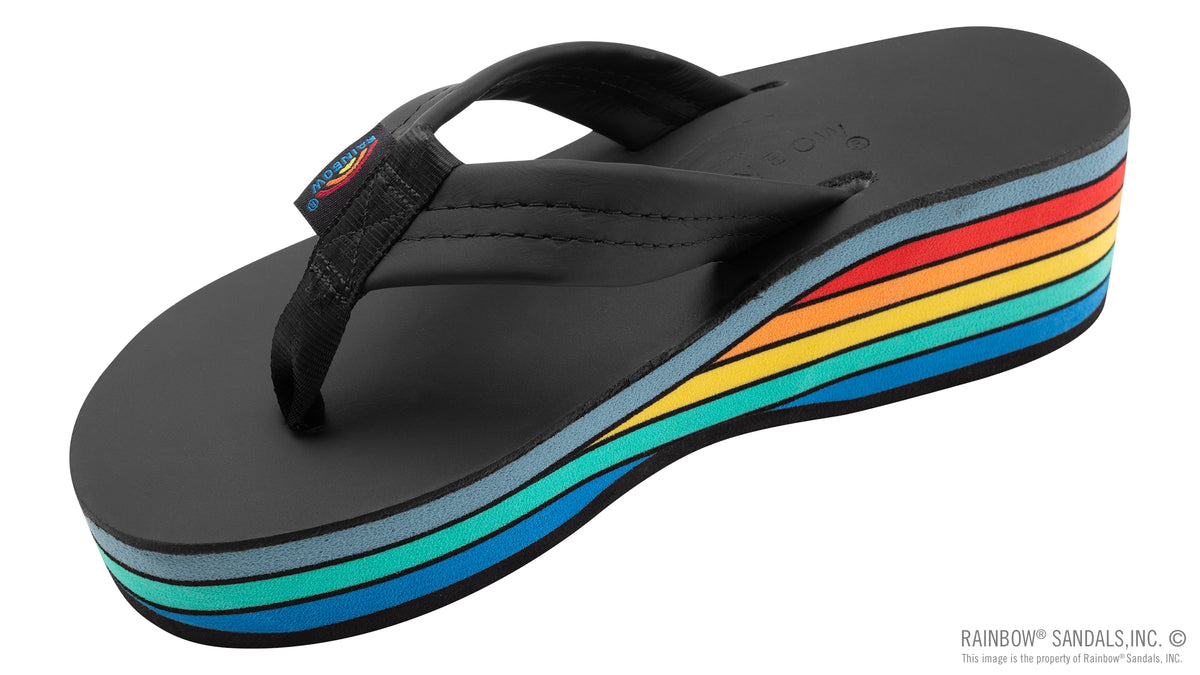 6 Layer Black Leather Rainbow Wedge 1" Strap
