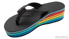6 Layer Black Leather Rainbow Wedge 1" Strap